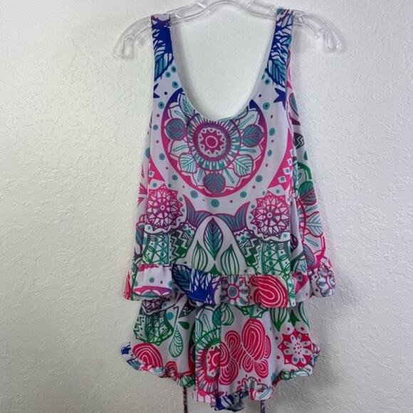 Judith March Tank Top Shorts Set Ruffle  Floral Print Lounge wear Small Romper - Picture 2 of 7